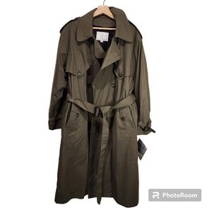 London Fog Trench Coat Olive Green Raincoat size 42 short with Liner New Vintage